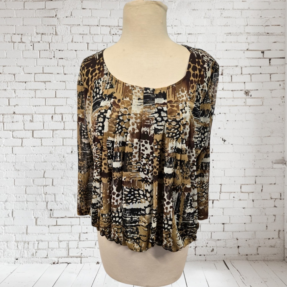 NWT R Q T Signature Style Leopard Print Women Top Blouse Long Sleeve RQT R.Q.T.